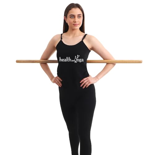 HealthAndYoga™ StretchNHeal extra langer Mehrzweck-Yoga-Stick aus Holz – Übungsdübel für körperliches Training, Dehn- und Mobilitätsstab – leicht zu tragen, zusammenklappbar und tragbar (lang, 132,1 von SoulGenie