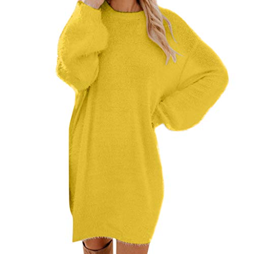 Herbstkleid Damen, Oversize Longpullover - Lang Lose Strickkleid für Herbst Winter, Pulloverkleid Langarm Warme Pullis Rundhals Elegante Winterkleid Lässig Modische Knielang Wollkleid von Soupliebe