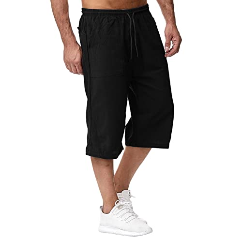 Herren Leinen-Shorts 3/4 Länge Hosen Sommerhose Strand Yoga Jogger Casual Sweatpants 0 von Soupliebe