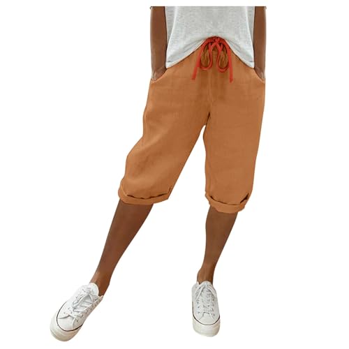 Kurze Hosen Damen Sommerhose Leicht Leinenhose - Sommer Luftig Hohe Taille Caprihose Einfarbig Strandhose Stoffhose Pants 0 von Soupliebe