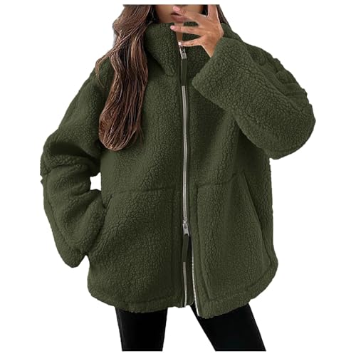 Kuscheljacke Damen, Teddyjacke Damen Flauschig Fleecejacke - Winter Plüsch Teddyfleece Jacke Oversize Warme Winterjacke Doppelschneidiger Samt Dicke Wintermantel Reißverschluss Plüschjacke von Soupliebe