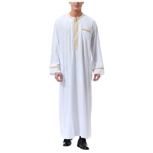 Muslimische Kleider Herren Abaya- Gebetskleidung für Männer, Arabische Kleidung Herren Muslim Kaftan Abaya, Islamisch Royalty Dubai Robe, Crew Stehkragen Lang Ärmel Thobe Arabisch Gebet Eid Kleidung von Soupliebe