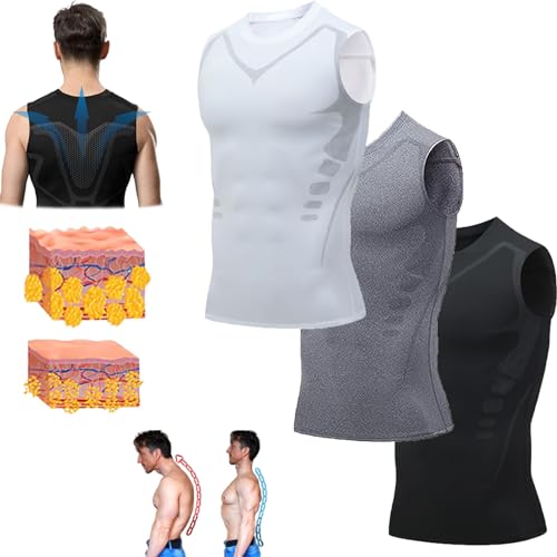 GFOUK™ MENIONIC Tourmaline PostureCorrector Weste, Haltungskorrektur für Männer und Frauen, Ionic Shaping ärmelloses Hemd (M,3Pcs) von Sovtay