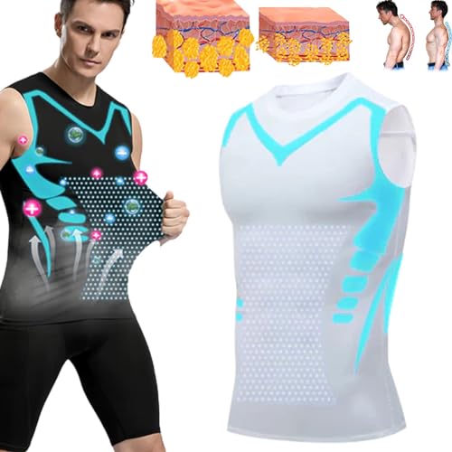 Gfouk Menionic Turmalin-Haltungskorrekturweste, Lucky Song Ionic Shaping Vest Men, Ionic Shaping Sleeveless Shirt (L,Weiß) von Sovtay