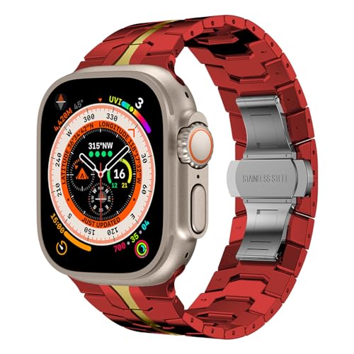 Soyeacrg Kompatibel mit Apple Watch Armband 49mm 45mm 44mm 42mm 38mm 40mm 41mm, Business-Edelstahl-Metall-Ersatzarmband für iWatch Serie SE 9 8 7 6 5 4 3 2 1 Ultra 1 2,Red,38/40/41mm von Soyeacrg