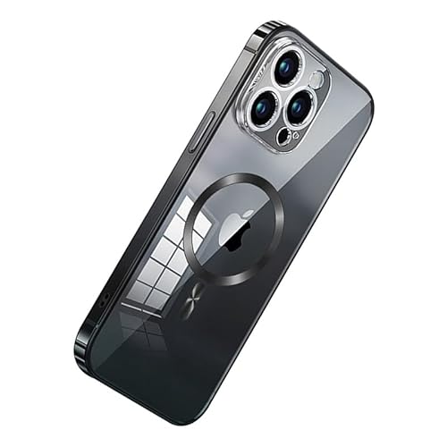 Soyeacrg Magnetische Metallhülle für iPhone 15 Pro Max/15 Pro/15 Plus/15, [kompatibel mit Magsafe] Anti-Vergilbung, klarer Edelstahlrahmen, schlanke Hülle mit Kameraobjektivschutz,Black,15 Pro von Soyeacrg