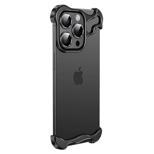 Soyeacrg Metallgehäuse für iPhone 15 Pro Max/15 Pro/15, Aluminiumlegierung, ultradünn, leicht, Rahmenlos, minimalistische Stoßdämpfung, Keine Signalstörungen, mit Kameraschutz,Black,15 von Soyeacrg