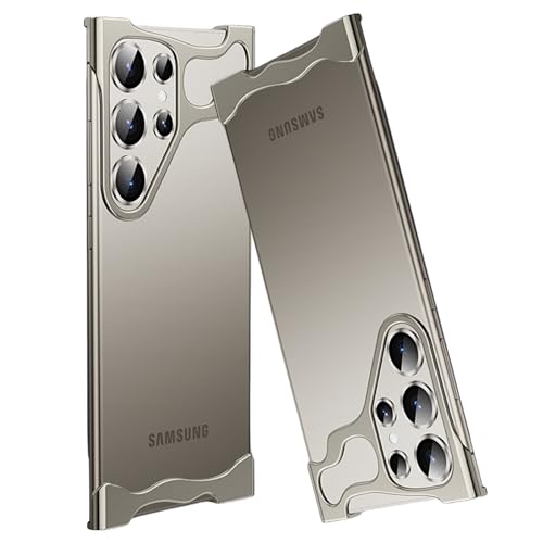 Soyeacrg Rahmenloses Metallgehäuse für Samsung Galaxy S23 Ultra/S23 Plus/S23, schlankes, minimalistisches, störungsfreies, schlankes und leichtes Gehäuse aus Aluminiumlegierung,Titanium,S23 von Soyeacrg