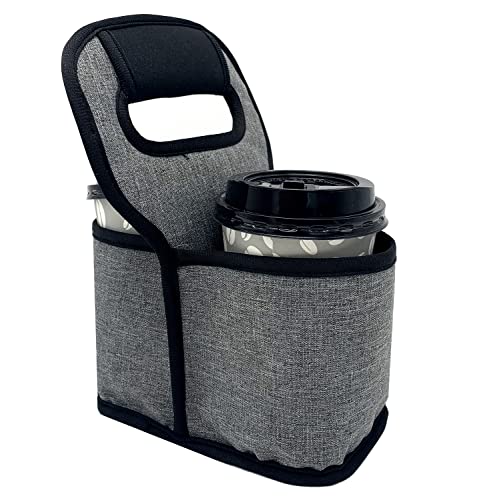 KOSTOO Tragbarer Getränkehalter und Wiederverwendbarer Kaffeebecherhalter für Unterwegs, Wasserflaschenhalter mit Verstellbarem Elastischem Befestigungsriemen (Grau, 2 Taschen) von Spacmirrors