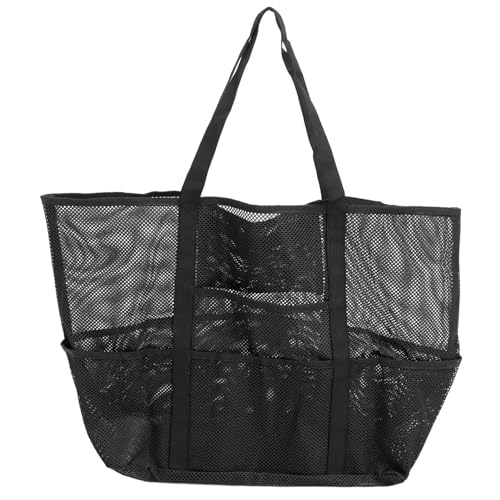 Spacnana Netz-Strandtasche mit 8 Taschen, Wasserdicht, Sanddicht, Tragetaschen, Große Kapazität, Tragbarer Griff, Netz-Pooltasche, für Reisen, Schwimmen, Strand, Essentials (Black) von Spacnana