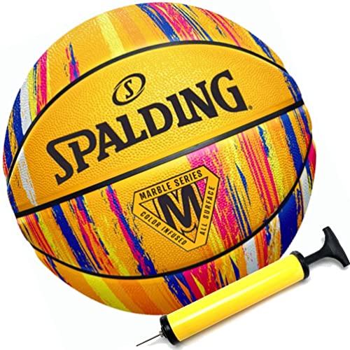Spalding Basketball Marble Indoor/Outdoor gelb Multicolor Größe 7 + Ballpumpe von Spalding