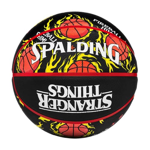 Spalding - Stranger Things Fireball - Basketballball - Größe 7 - Basketball - Zertifizierter Ball - Material Gummi - Außen - Innen (7, Rot Fireball) von Spalding