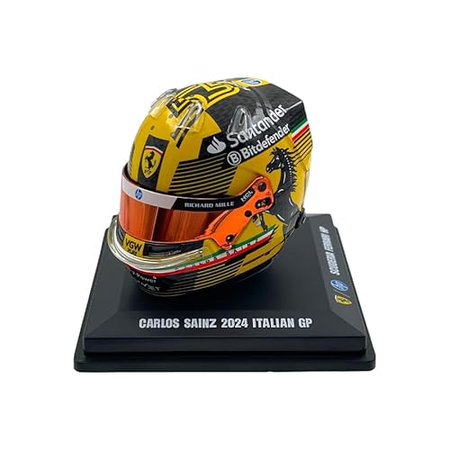 Scuderia F1 Team Offizielles LookSmart Spark Modell Carlos Sainz 2024 Special Edition Italienischer GP 1/5 Mini Helm Schwarz Gelb von Spark
