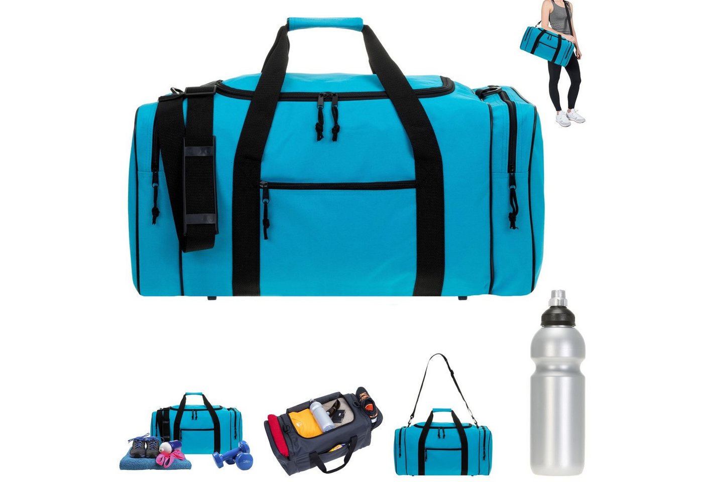 Spear Bags Sporttasche groß Saunatasche Reisetasche Gymbag 55 cm, 40 Liter Gym Tasche Fußballtasche Large + Trinkflasche von Spear Bags