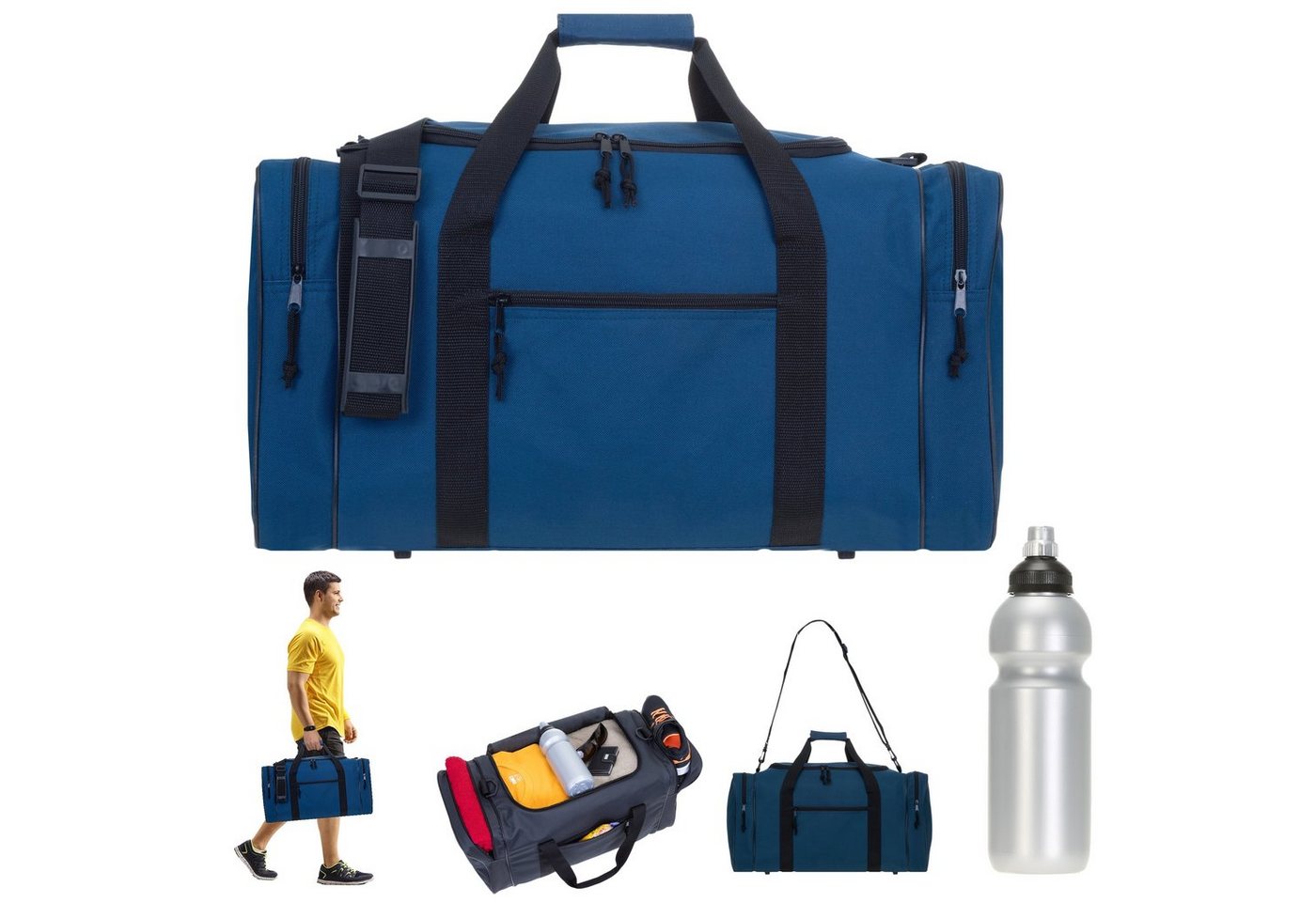 Spear Bags Sporttasche groß Saunatasche Reisetasche Gymbag 55 cm, 40 Liter Gym Tasche Fußballtasche Large + Trinkflasche von Spear Bags
