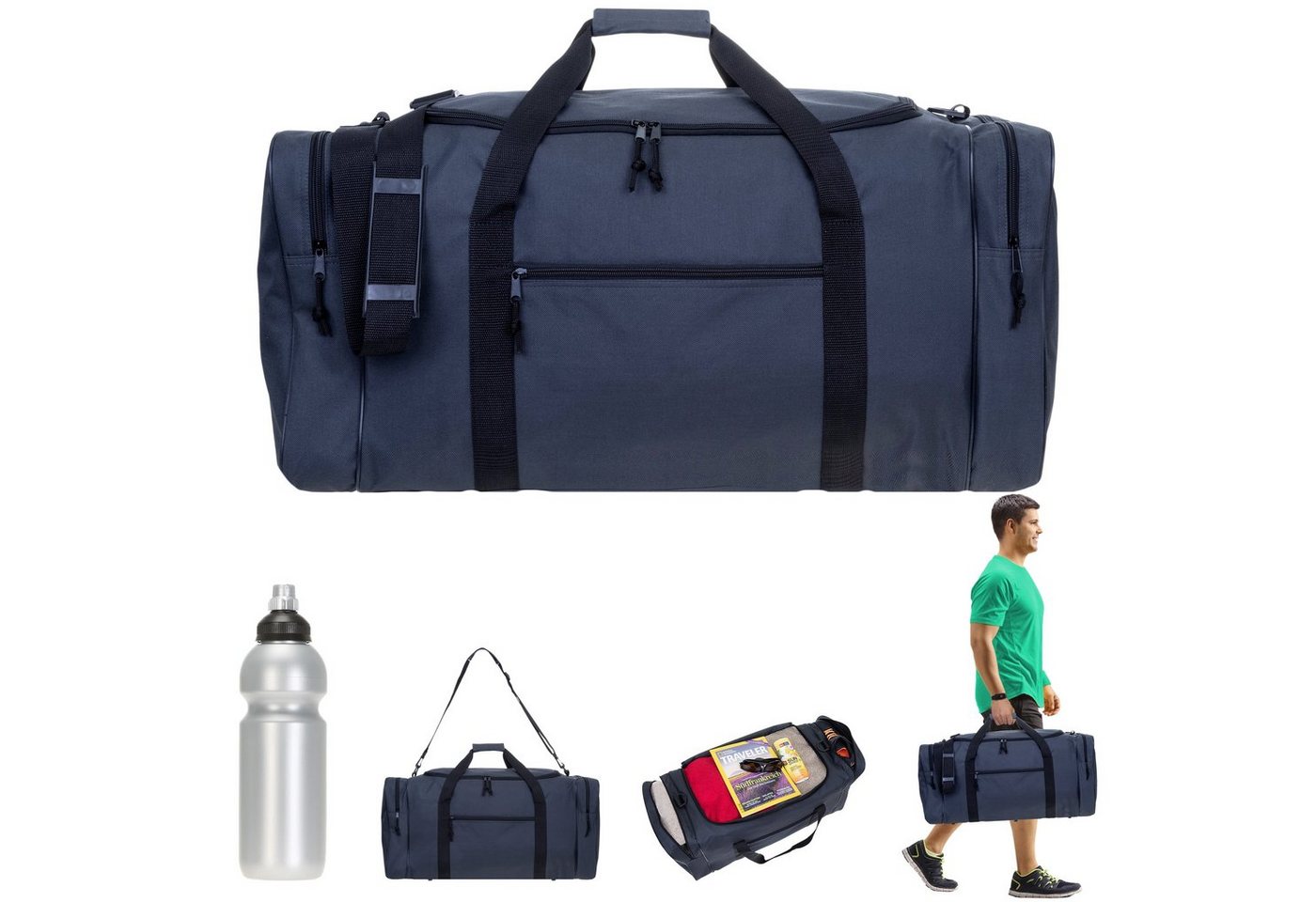 Spear Bags Sporttasche groß Saunatasche Reisetasche Gymbag 68 cm, 65 Liter Gym Tasche Fußballtasche XXL + Trinkflasche von Spear Bags