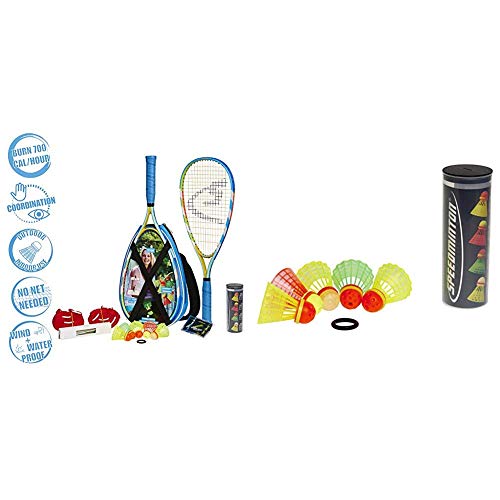 Speedminton® S700 Set – Original Speed Badminton/Crossminton Allround Set inkl. 5 Speeder®, Tasche & Mix Speeder - 5er Pack Speed Badminton/Crossminton Bälle gemischt inkl. Windring von Speedminton