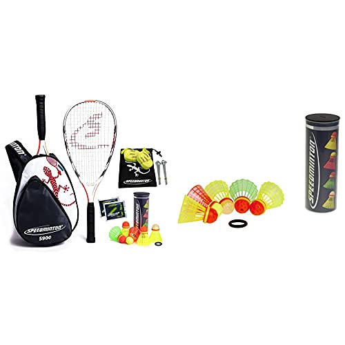 Speedminton® S900 Set – Original Speed Badminton/Crossminton Profi Set mit Carbon Schlägern inkl. 5 Speeder®, Tasche & Mix Speeder - 5er Pack Speed Badminton/Crossminton Bälle gemischt inkl. Windring von Speedminton