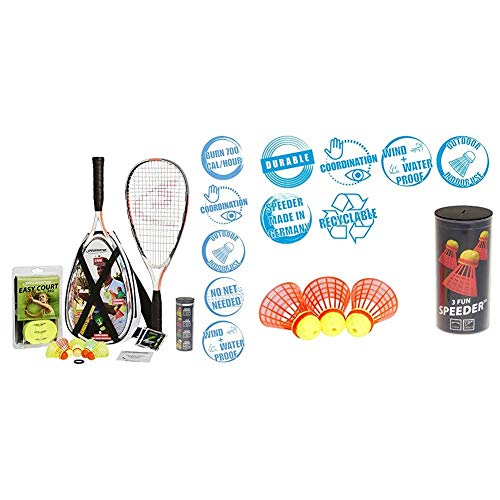 Speedminton® S900 Set – Original Speed Badminton/Crossminton Profi Set mit Carbon Schlägern inkl. 5 Speeder® & Fun Speeder® - 3er Pack Speed Badminton/Crossminton Einsteiger- und Kinderball von Speedminton