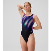 Damen Club Training Powerback Badeanzug mit Print Schwarz/Violett von Speedo
