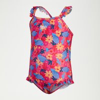 Digital-Rüschen-Badeanzug mit dünnen Trägern für Mädchen Pink/Gelb von Speedo