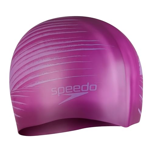 Speedo Badekappe mit langen Haaren, bedruckt, Berry Cool/Neonviolett von Speedo