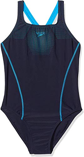 Speedo Damen Tech Placement Medalist Badeanzug, True Navy/Pool, 34 (DE 38) von Speedo