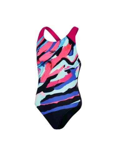 Speedo Mädchen Digital Placement Splashback Badeanzug, Schwarz/Electric Rosa/Pool/Blau Flame, 15-16 Jahre von Speedo