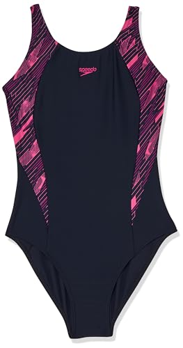 Speedo HyperBoom Splice Muscleback Badeanzug Schwimmtraining Chlorbeständig für Mädchen, Echtes Marineblau/Elektrisches Pink/Fandango Pink, 15-16 Jahre von Speedo
