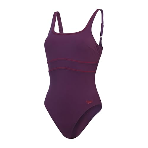 Speedo Damen Formgebender Contour Eclipse Badeanzug | Shapewear | Strand- und Urlaubsbademode Schwimmbekleidung, Plum Dandy/Basque Red, 32/8 von Speedo