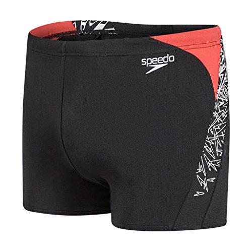 Speedo Herren Boom Splice Aquashorts Swimwear, Schwarz (Black/White/Lava Red), 48FR - 100cm von Speedo