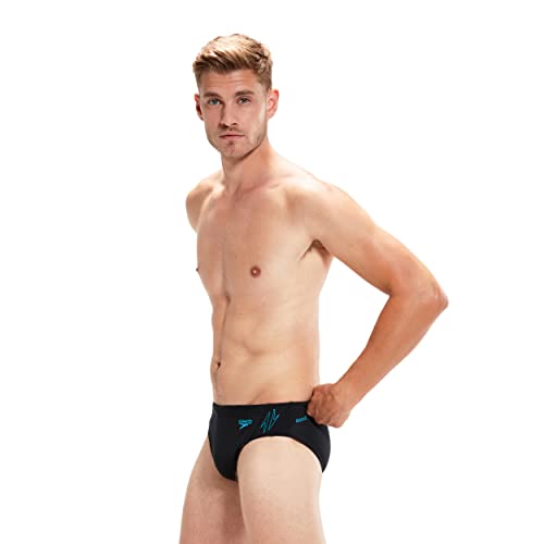 Speedo Herren Hyperboom Splice 7 cm Badehose | Speedos | Schnelltrocknend | Training | Fitness | Chlorbeständig Schwimmbekleidung, Schwarz/Bolt, 28 von Speedo