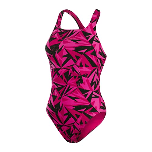 Speedo Damen Hyperboom Allover Medalist Badeanzug, Schwarz/Rosa, 28 von Speedo