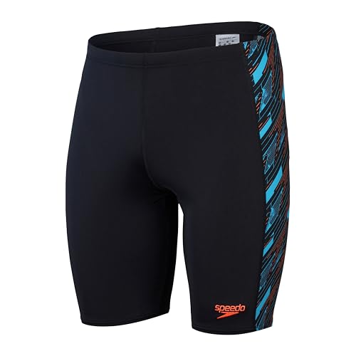Speedo Herren Hyperboom Placement Aquashort | Schwimmtraining | Fitness | Chlorbeständig Schwimmbekleidung, Schwarz/Picton Blue/Siren Red, 42 von Speedo