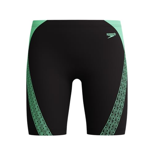 Speedo Jungen Hyperboom Splice Schwimmhose | Chlorbeständig | Schnelltrocknend | Stretchmaterial | Bequeme Passform Schwimmbekleidung, Schwarz/Alfalfa Green, 5-6 von Speedo