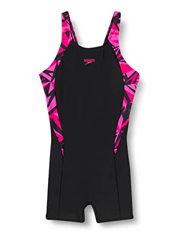 Speedo Boomstar Splice Legsuit, bequeme Passform, zusätzliche Abdeckung und Bewegung, schwarz und rosa, Junior Girls Größe 5-6 von Speedo