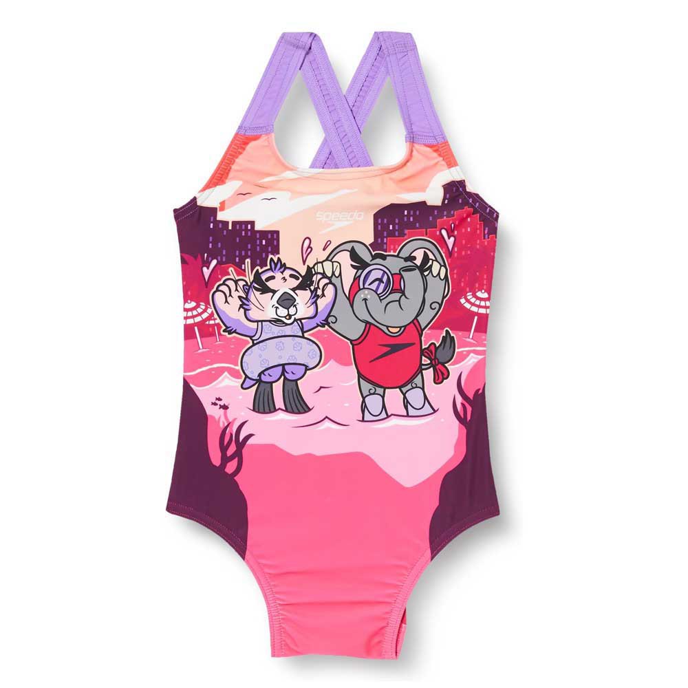 Speedo Learn To Swim Printed Crossback Swimsuit Rosa 24 Months Mädchen von Speedo