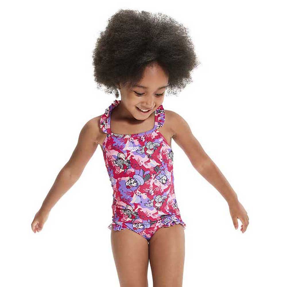 Speedo Learn To Swim Printed Frill Thinstrap Swimsuit Rosa 9-12 Months Mädchen von Speedo