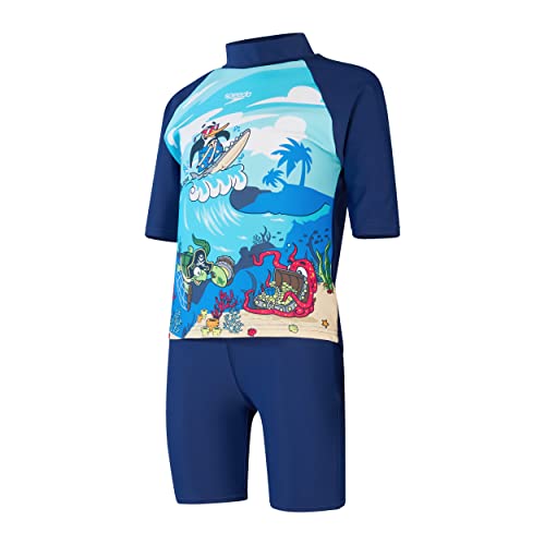 Speedo Jungen Learn To Swim Sun Protection Top & Short Rash Guard Set, Harmony Blau/Bondi/Becah Blau/Weiß, 5 Jahre von Speedo