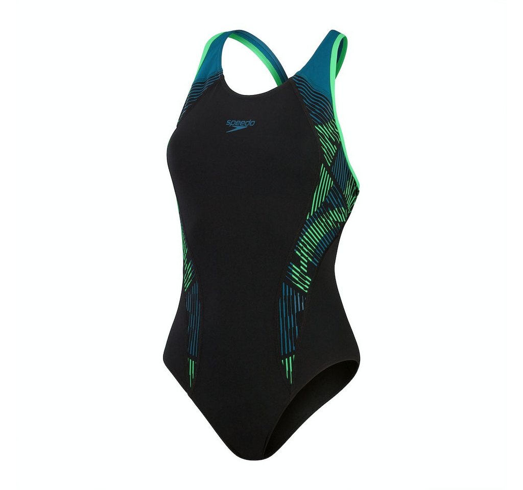 Speedo Schwimmanzug Womens Placement Laneback Black / Dark Teal / Harlequin Green von Speedo