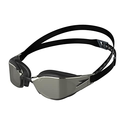 Speedo Fastskin Hyper Elite Mirror Goggles, Verbessertes Design, Komfortabler Stil, Schwarz und Silber, Erwachsene Unisex Größe von Speedo