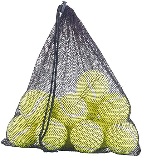 Speeron Tennis-Ball: 12er-Set Tennisbälle für Fortgeschrittene, 65 mm Ø, gelb, Tragenetz (Tennisball Hund, Kinder Spielzeug, Schleuder) von Speeron