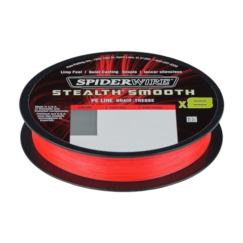 Spiderwire Stealth Smooth 8 New 2020, 8-Fach geflochtene Schnur mit Mikrobeschichtung, 0,05mm - 0,11mm, rot (300, 0,11mm - 10,3kg) von Spiderwire