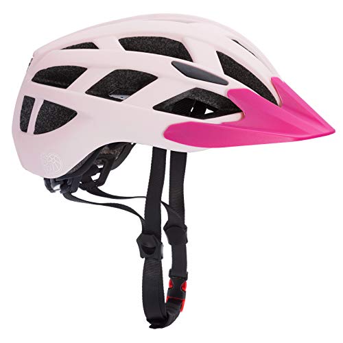 Spielwerk® Fahrradhelm Kinder LED Verstellbar M 50-57cm Kinngurt Visier 3-13 Jahre BMX Mountainbike Schutzhelm CE-Zertifiziert Insektenschutz Pink von Spielwerk