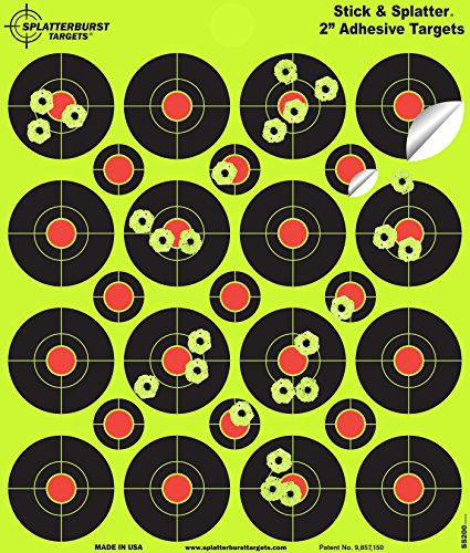 25 Pack - 5,1 cm “Stick & Splatter” Splatterburst Klebend Reaktive Schussziele - Sehen Sie Ihre Schüsse aufbrechen helles fluoreszierendes Gelb beim Aufprall - Ausgezeichnet für alle Schusswaffen, Gewehre, Pistolen, Luftgewehre und Airsoft von Splatterburst Targets
