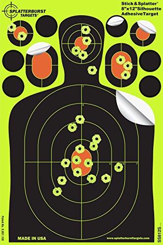 Pack of 25-20.3cm x 30.5cm Silhouette Stick & Splatter Splatterburst targets - Shots Burst on Impact Bright Yellow - Perfect All Rifles, Pistols, air Rifles, Airsoft von Splatterburst Targets