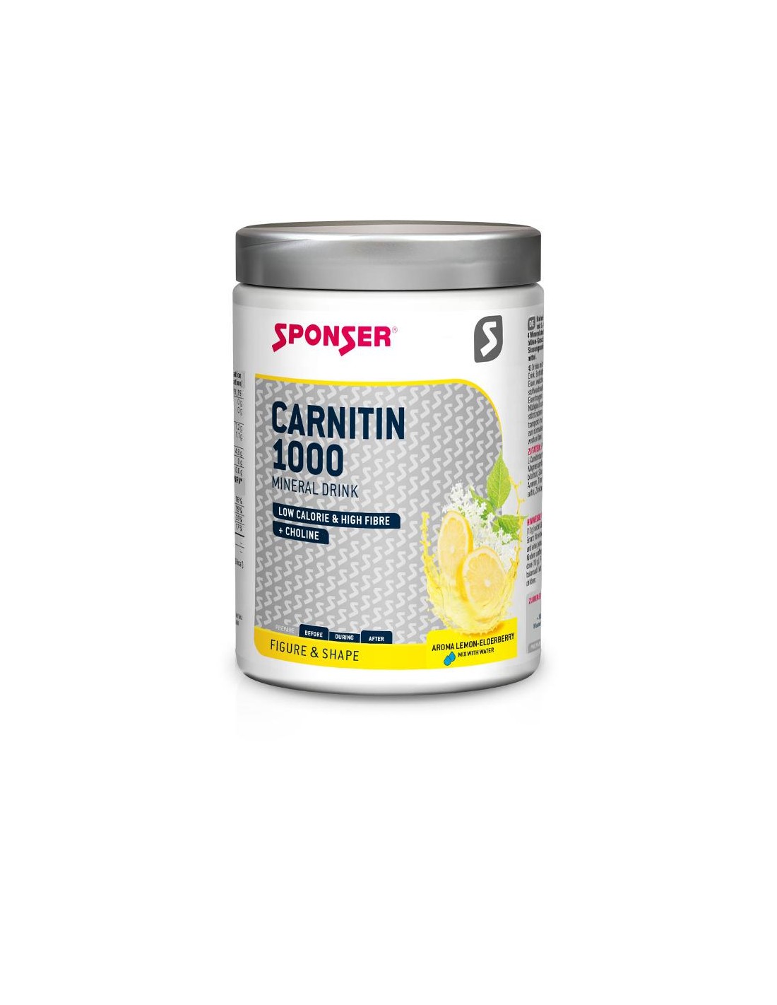 Sponser Carnitin 1000 Mineral Drink Light Zitrone-Holunder, 400 g Dose, Pulver Konsistenz - Pulver, Einnahmeempfehlung - vor/nach Training, Geschmack - Zitrone, von Sponser