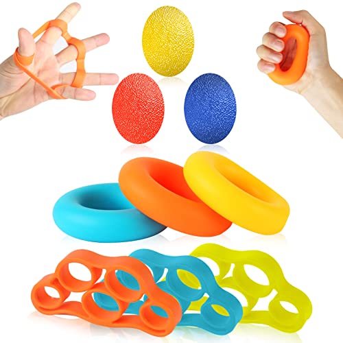 Sporgo Handtrainer Fingertrainer, 9 Stück Hand Trainingsgerä - Hand Grip Trainer Klettertraining Strengthener Antistressballe Finger Stretcher (9pcs) von Sporgo