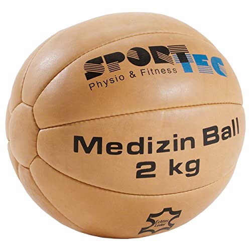 Sport-Tec Medizinball Fitnessball Gewichtsball Rehaball aus Echtem Leder 23 cm, 2 kg von Sport-Tec