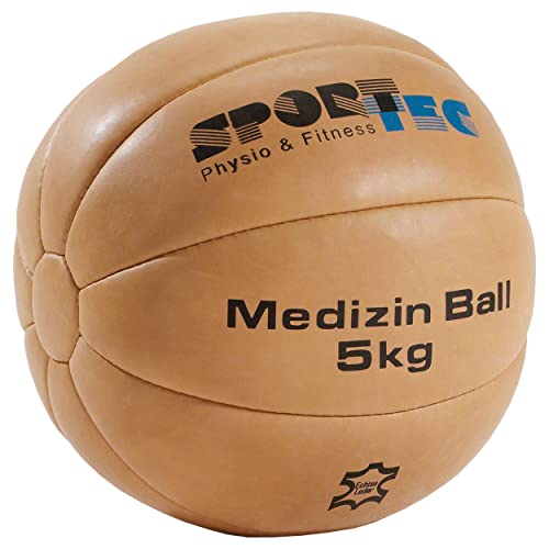 Sport-Tec Medizinball Fitnessball Gewichtsball Rehaball aus Echtem Leder 30 cm, 5 kg von Sport-Tec